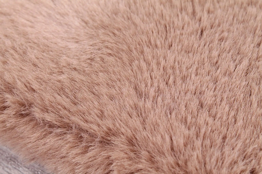 HMC luxe faux fur beige Beige Living Room  Rug.