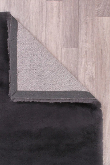 HMC luxe faux fur charcoal Black Living Room  Rug.