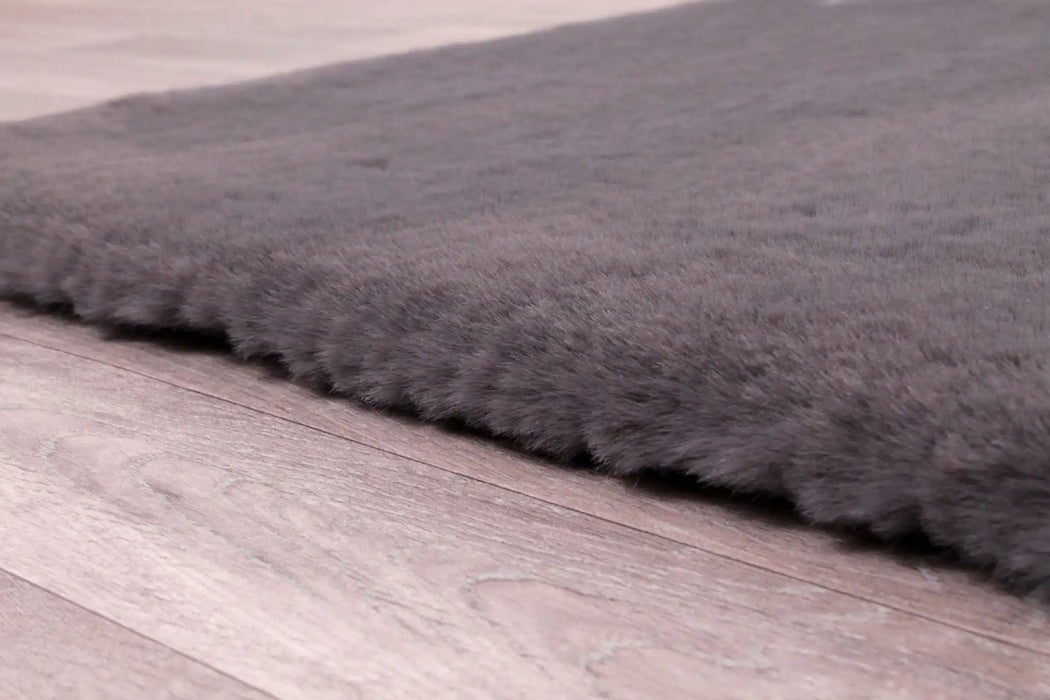 HMC luxe faux fur charcoal Black Living Room  Rug.