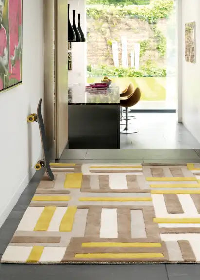 Asiatic code matrix max17 yellow Grey, Yellow  Wool Rug.
