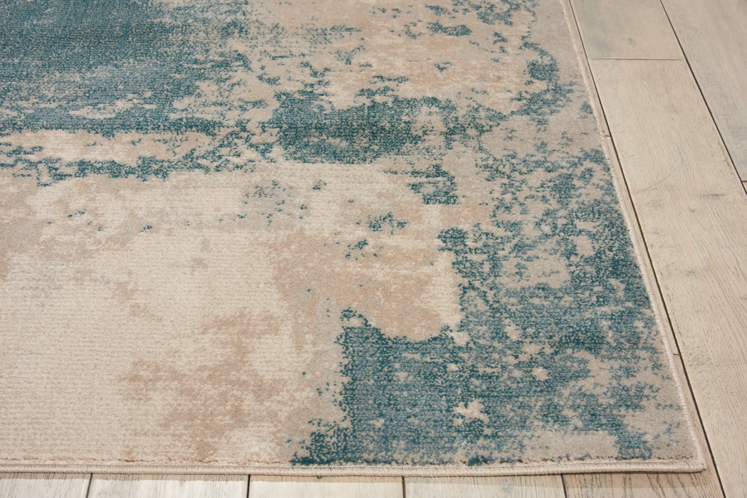 Nourison maxell mae13 ivory teal Blue, Ivory, Teal Living Room Floral Rug.