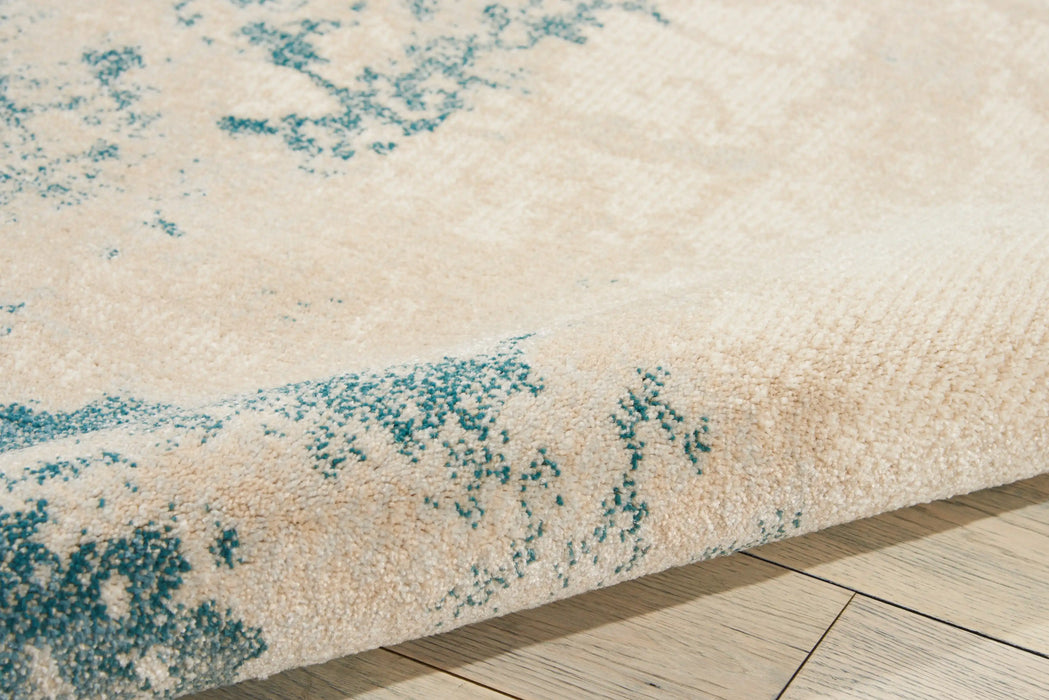 Nourison maxell mae13 ivory teal Blue, Ivory, Teal Living Room Floral Rug.