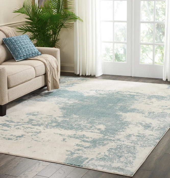 Nourison maxell mae13 ivory teal Blue, Ivory, Teal Living Room Floral Rug.