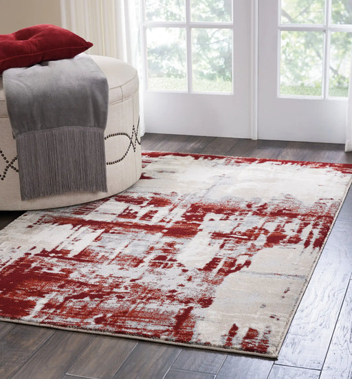 Nourison maxell mea14 ivory red Ivory, Red Living Room Floral Rug.