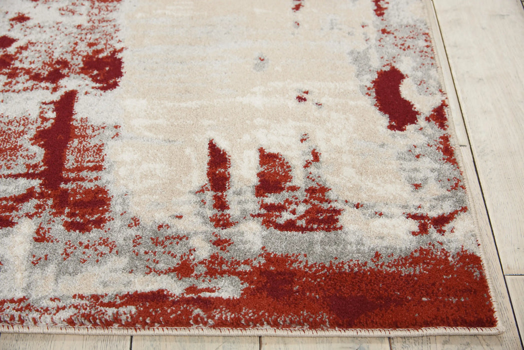 Nourison maxell mea14 ivory red Ivory, Red Living Room Floral Rug.