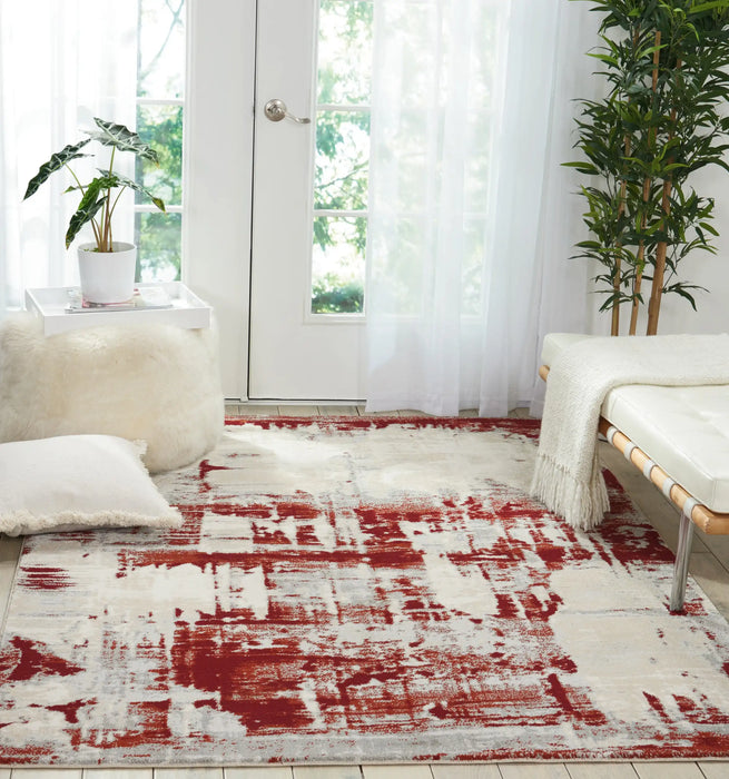 Nourison maxell mea14 ivory red Ivory, Red Living Room Floral Rug.