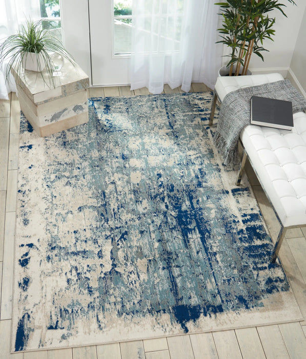 Nourison maxell mae16 ivory blue Blue, Ivory Living Room Floral Rug.