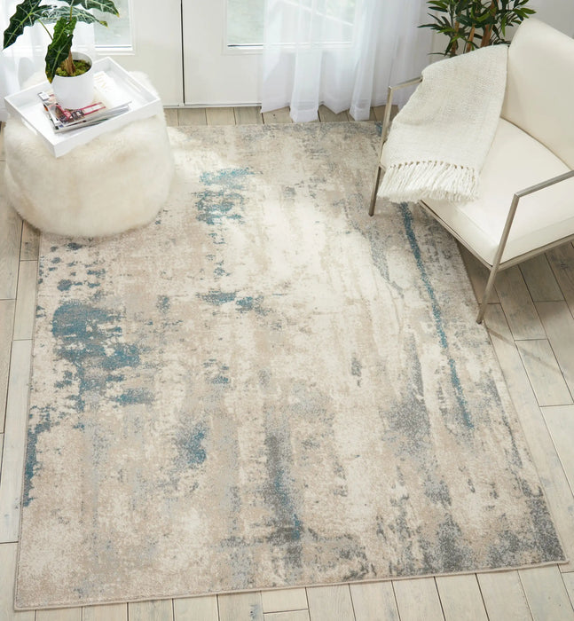 Nourison maxell mae17 ivory teal Blue, Ivory Living Room Floral Rug.
