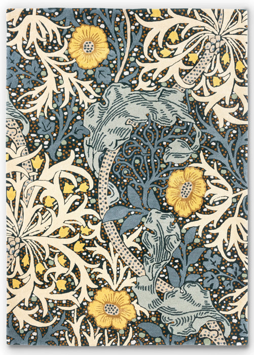 Morris & Co seaweed seaweed teal 127008 Blue, Green, Multicoloured Living Room Wool Rug.