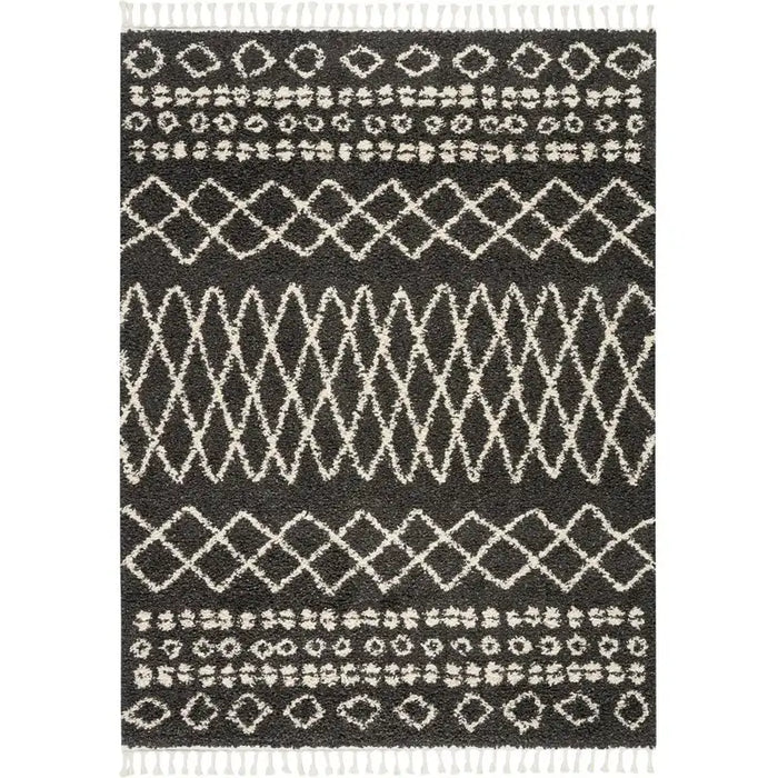 Nourison moroccan shag mrs02 charcoal Grey Living Room Geometric Rug.