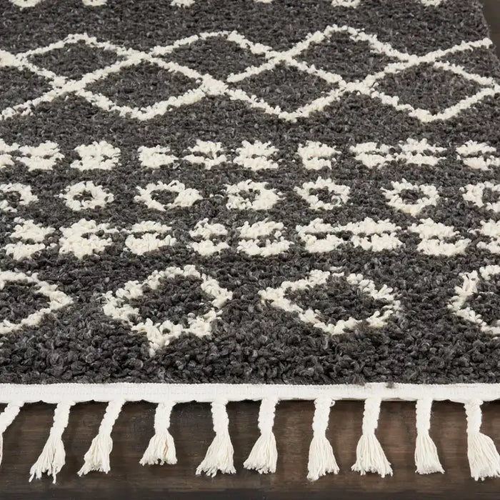 Nourison moroccan shag mrs02 charcoal Grey Living Room Geometric Rug.