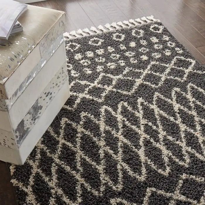 Nourison moroccan shag mrs02 charcoal Grey Living Room Geometric Rug.