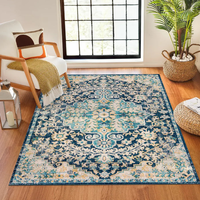 MAVERICK Vintage Traditional Oriental Boho Sky Blue Rug