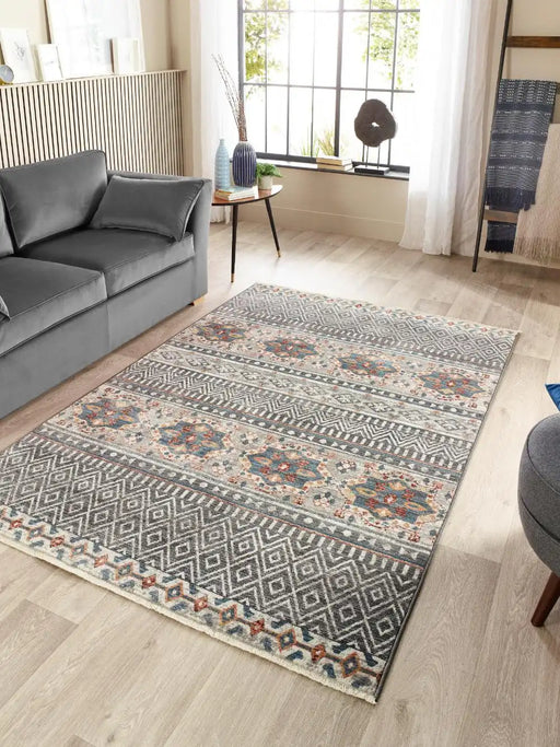 Origins mandala stripe grey Grey, Multicoloured Living Room Geometric Rug.