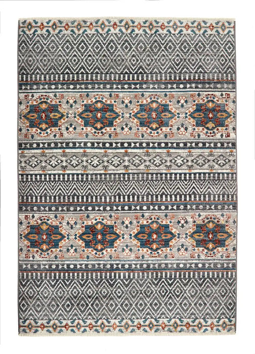 Origins mandala stripe grey Grey, Multicoloured Living Room Geometric Rug.