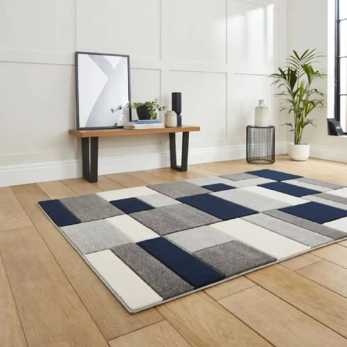 Think Rugs matrix think mt61 grey navy Blue, Grey, Navy Living Room  Rug.