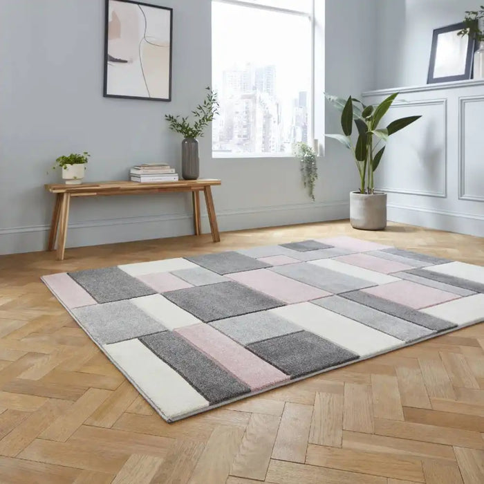 Think Rugs matrix think mt61 grey rose Grey, Pink Living Room  Rug.