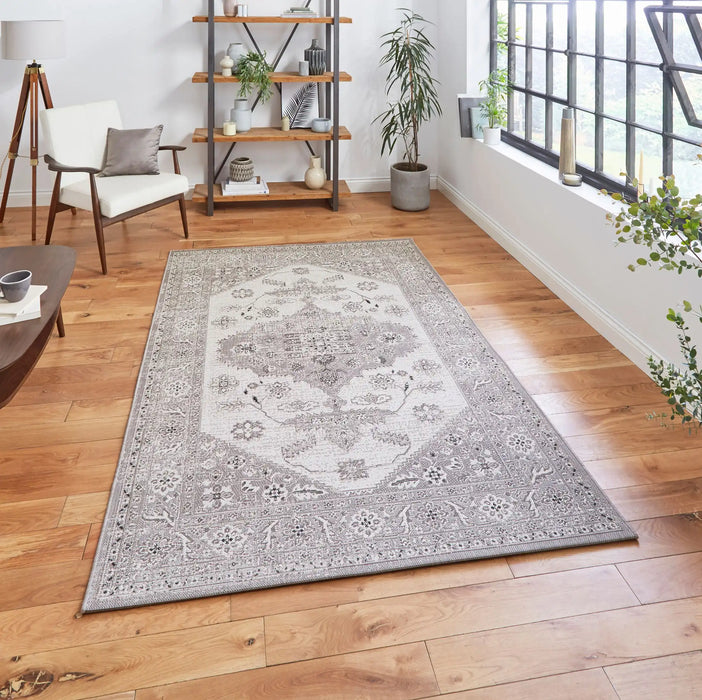 Think Rugs miami 19517 grey beige Grey, Beige Living Room Flat Weave Rug.