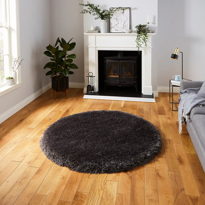 Think Rugs montana dark grey Grey Living Room Shaggy Rug.