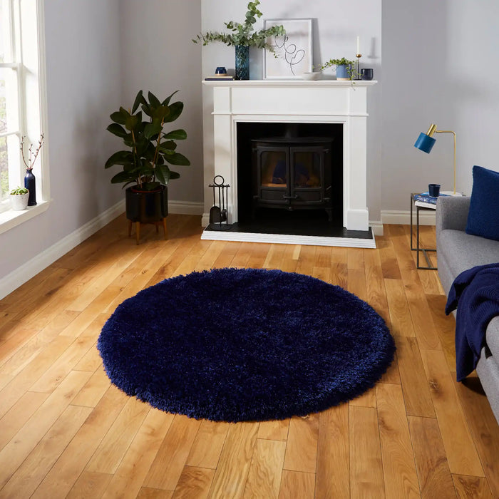 Think Rugs montana dark navy Blue, Navy Living Room Shaggy Rug.