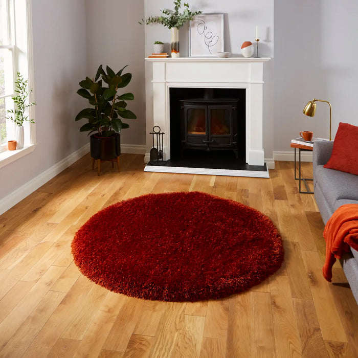 Think Rugs montana terracotta Orange Living Room Shaggy Rug.