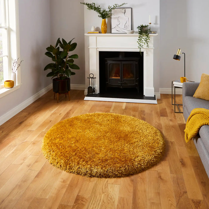 Think Rugs montana yellow Yellow Living Room Shaggy Rug.