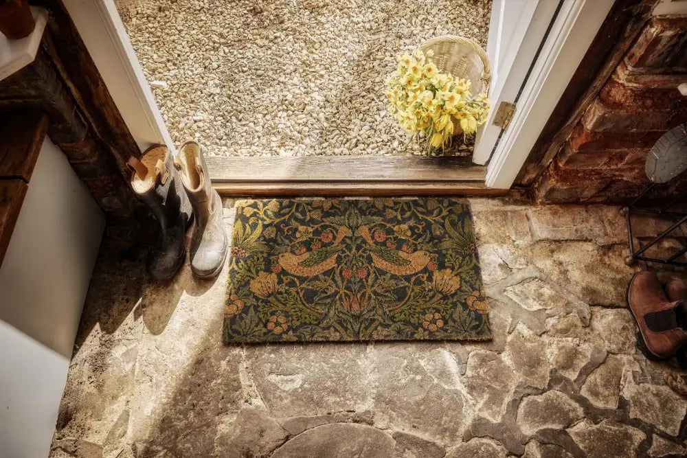 Morris & Co Door Mat Printed Coir Strawberry Thief Navy