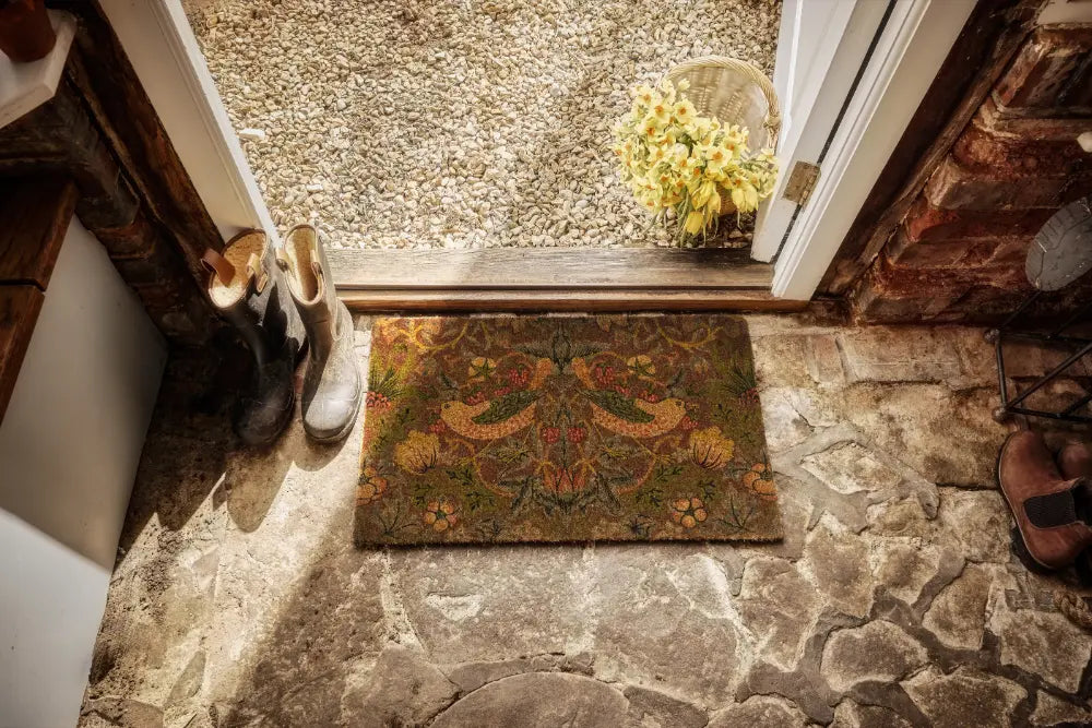 Morris & Co Door Mat Printed Coir Strawberry Thief Red
