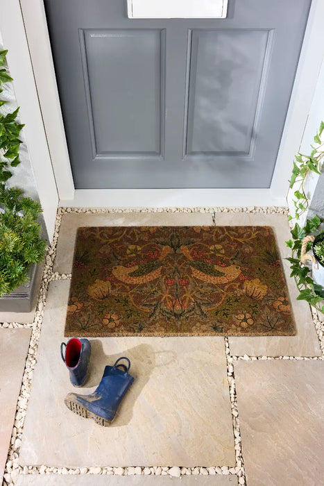Morris & Co Door Mat Printed Coir Strawberry Thief Red