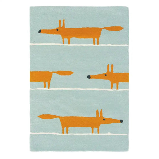 Scion scion hand tufted mr fox aqua 25308 Blue, Green, Multicoloured, Orange Living Room Wool Rug.
