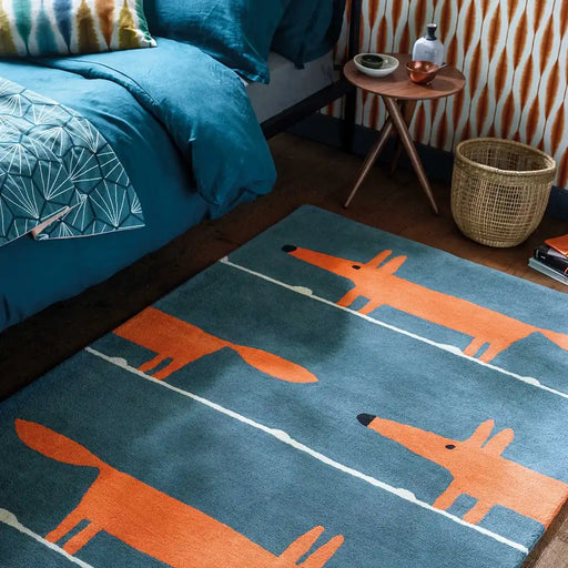 Scion scion hand tufted mr fox denim 25318 Blue, Orange Living Room Wool Rug.