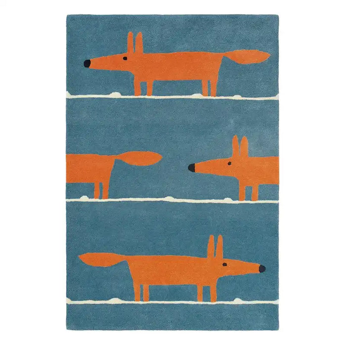 Scion scion hand tufted mr fox denim 25318 Blue, Orange Living Room Wool Rug.