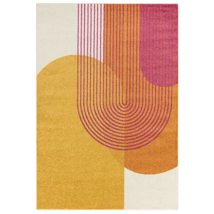 Asiatic muse mu13 orange retro Yellow, Multicoloured, Orange Living Room Geometric Rug.