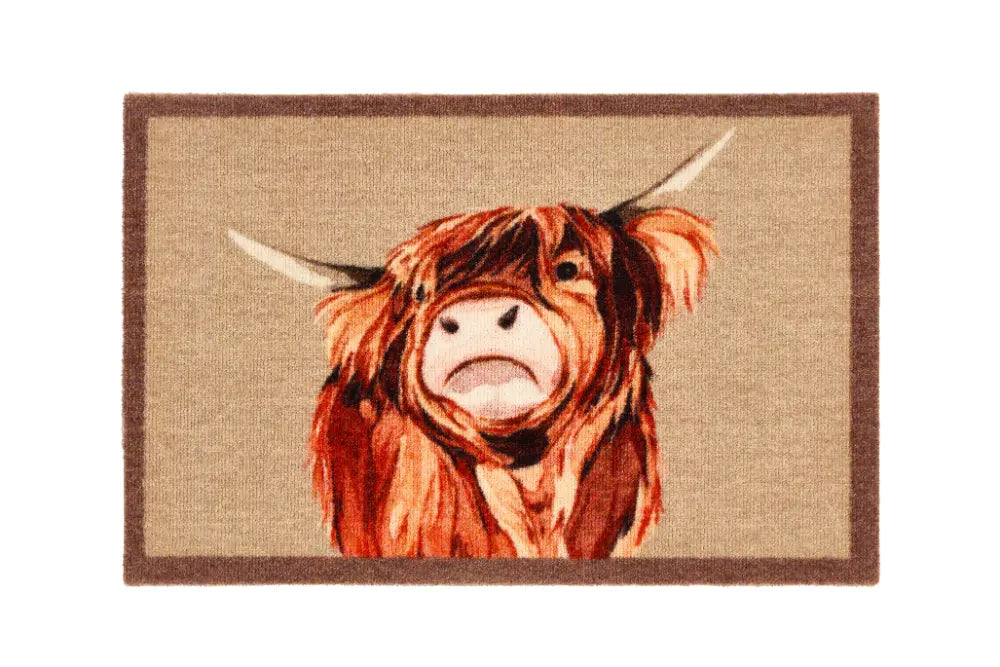 Highland Rug Patterns My Mat Nylon Indoor Pattern My Highland Cow Beige Rug — RugsDirect Online