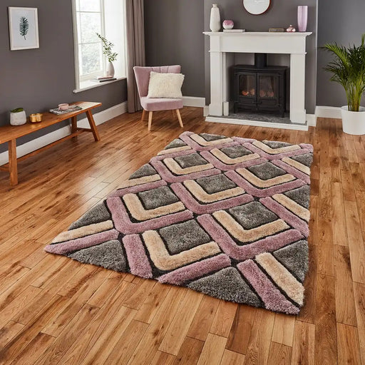 Think Rugs shaggy noble house 8199 grey rose Grey, Pink   Rug.