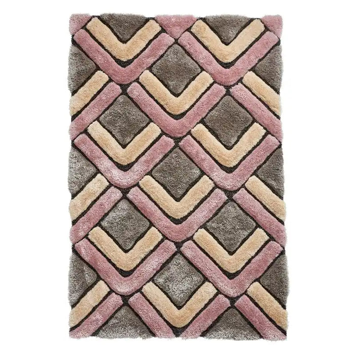 Think Rugs shaggy noble house 8199 grey rose Grey, Pink   Rug.
