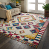 Nourison nomad nourison nmd02 ivory multi Ivory, Multicoloured Living Room Geometric Rug.