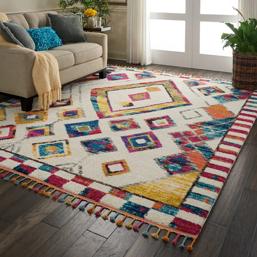 Nourison nomad nourison nmd02 ivory multi Ivory, Multicoloured Living Room Geometric Rug.