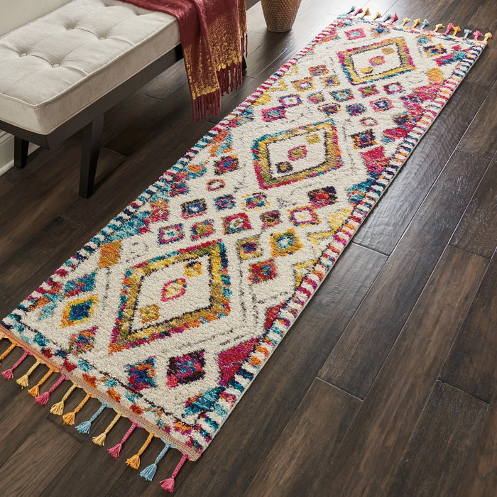 Nourison nomad nourison nmd02 ivory multi Ivory, Multicoloured Living Room Geometric Rug.