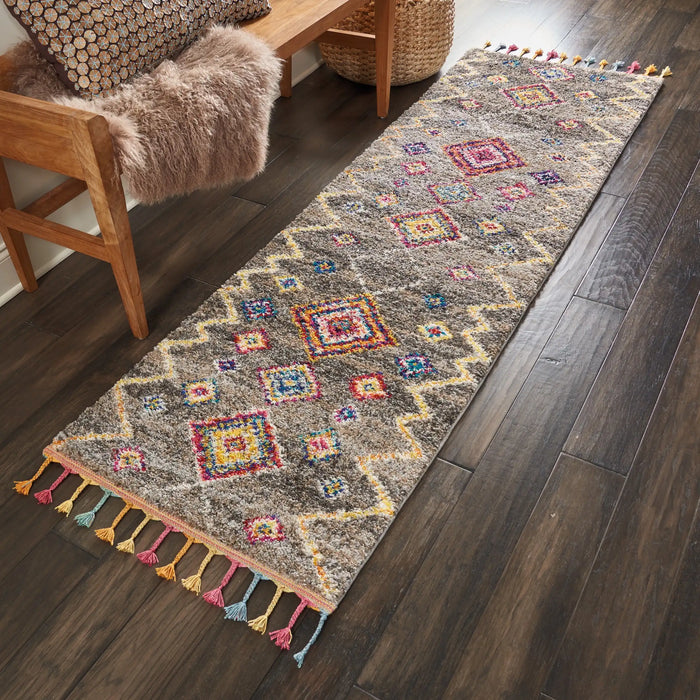 Nourison nomad nourison nmd05 grey Grey, Multicoloured Living Room Geometric Rug.