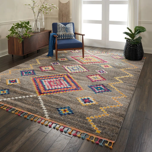 Nourison nomad nourison nmd05 grey Grey, Multicoloured Living Room Geometric Rug.