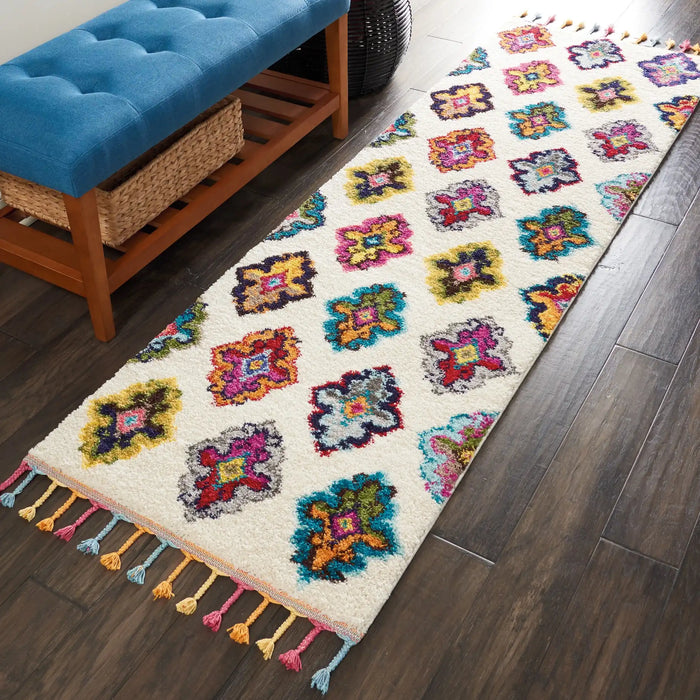 Nourison nomad nourison nmd06 ivory multi Ivory, Multicoloured Living Room Geometric Rug.