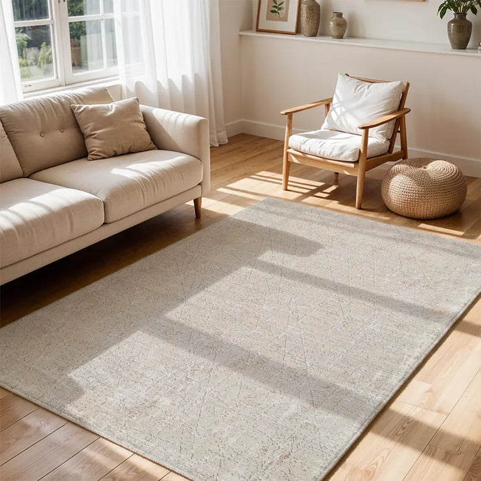 Nathan Modern Grey Beige Brown Graphic Fringe Living Dining Bedroom Rug NTH2300