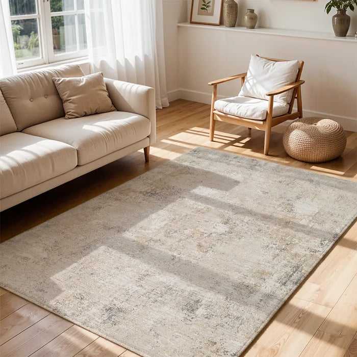 Nathan Abstract Beige Grey Brown Modern Marble Fringe Living Dining Bedroom Rug NTH2303