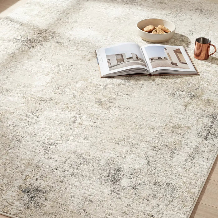 Nathan Abstract Beige Grey Brown Modern Marble Fringe Living Dining Bedroom Rug NTH2303