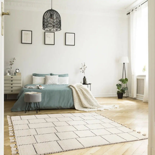 Asiatic nepal cream black tile Cream Living Room Moroccan Rug.