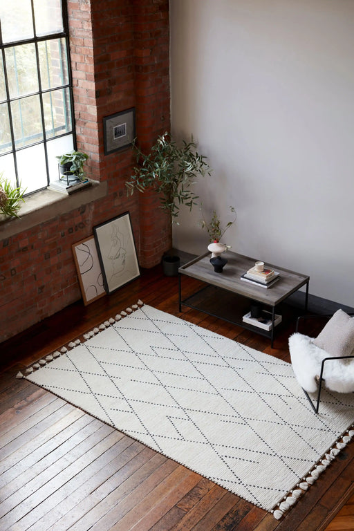 Asiatic nepal cream black linear Black, Cream Living Room Moroccan Rug.
