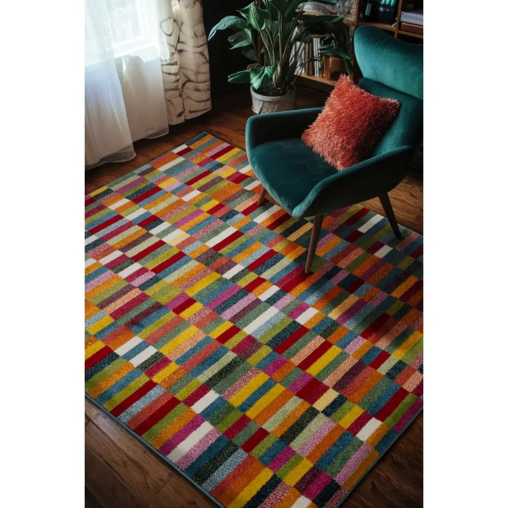 New Villa Blocks Multi Multicoloured Rug — RugsDirect Online