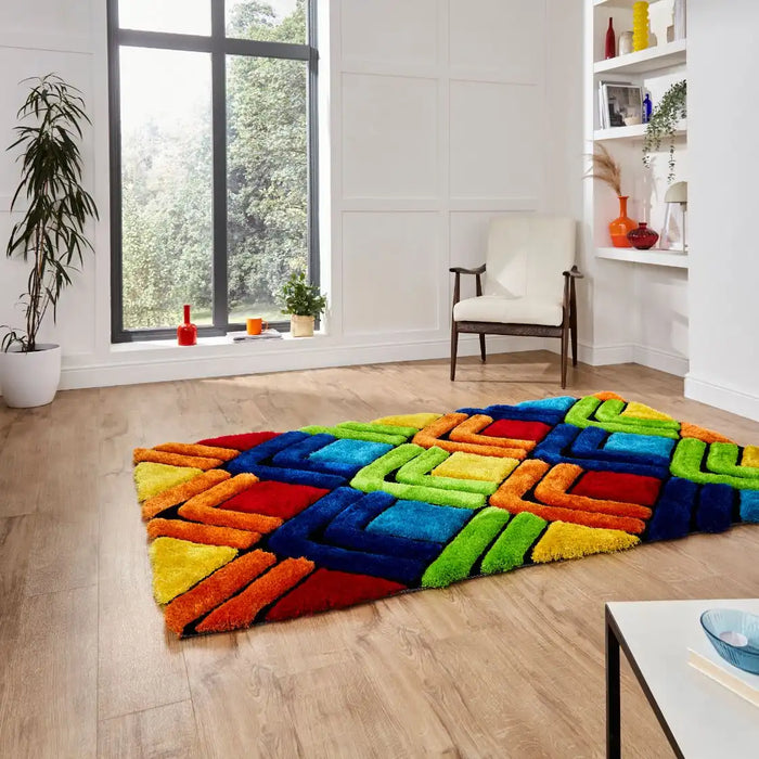 Think Rugs shaggy noble house 8199 multi Multicoloured   Rug.