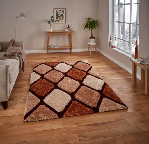 Think Rugs noble house 9247 beige brown Brown, Beige Living Room Geometric Rug.